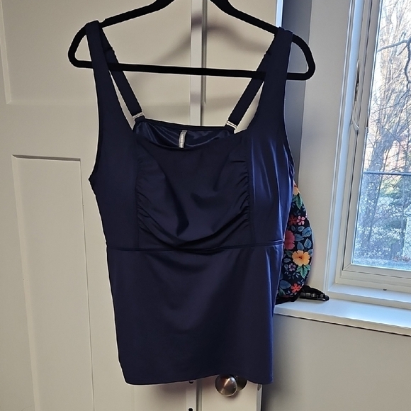 Lands' End Blue Fitted Bustier Tank Top Swim - Picture 1 of 3